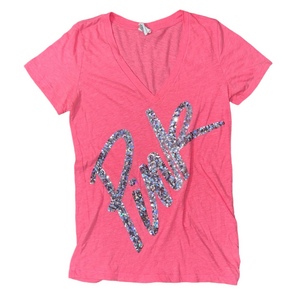 Victoria's Secret Pink Short Sleeve Tee Bling Embellished Shirt Large Top